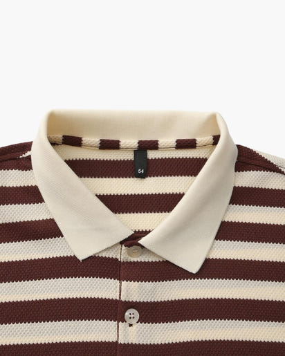 Men's Shoreline Striped Ribbed Knit Polo Shirt - Elevated Coastal Style