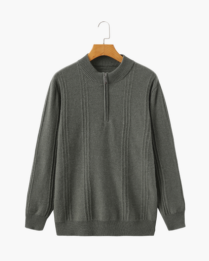 Luxurious 100% Cashmere Ribbed Half-Zip Sweater for Men – Ultimate Comfort Style