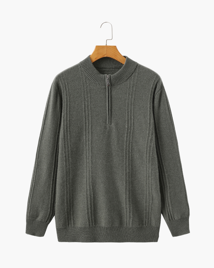 Luxurious 100% Cashmere Ribbed Half-Zip Sweater for Men – Ultimate Comfort Style