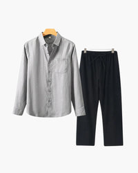 Men's Relaxed Fit Breathable Linen Longsleeve Shirt & Pant Combo Set