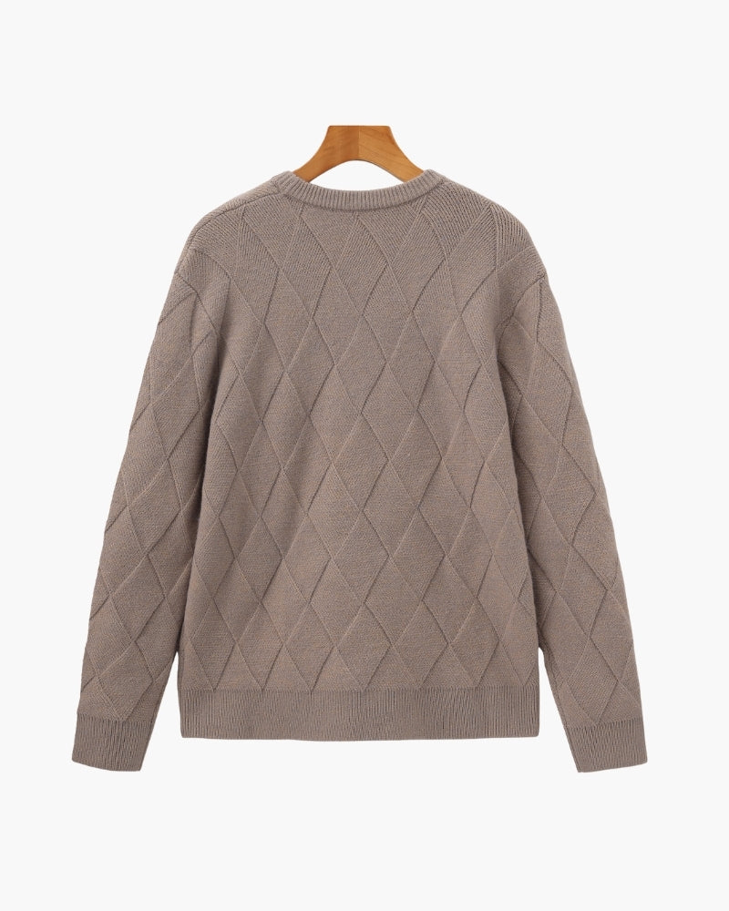 Timeless Diamond Knit Crewneck Sweater - Premium Wool Blend for Men