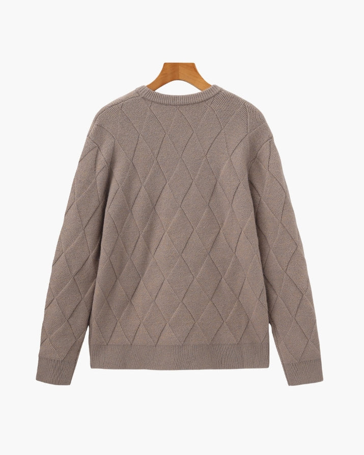 Timeless Diamond Knit Crewneck Sweater - Premium Wool Blend for Men
