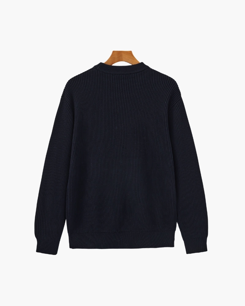 Classic Men's Rib Knit Crewneck Sweater - Soft Wool Blend Luxury Apparel