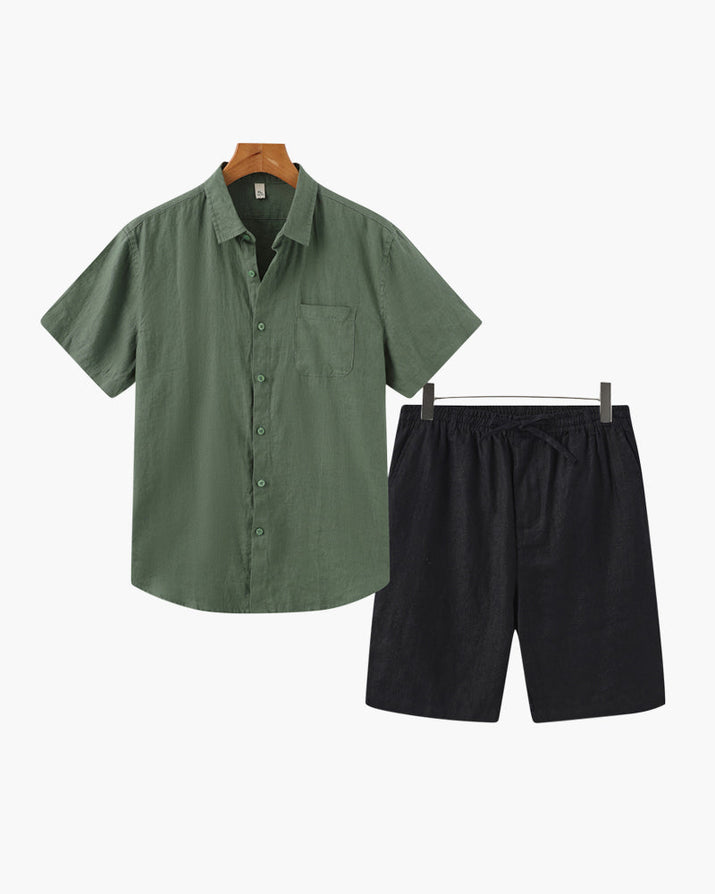 Men's Premium Linen Shirt & Shorts Set - Breathable Summer Loungewear