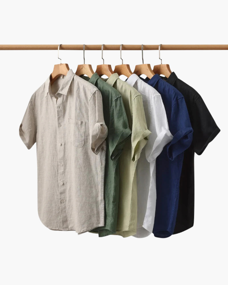 Men's Breathable Short Sleeve Linen Shirt - Relaxed Fit, Summer Comfort
