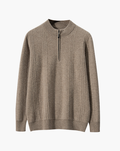 Luxurious 100% Cashmere Ribbed Half-Zip Sweater for Men – Ultimate Comfort Style
