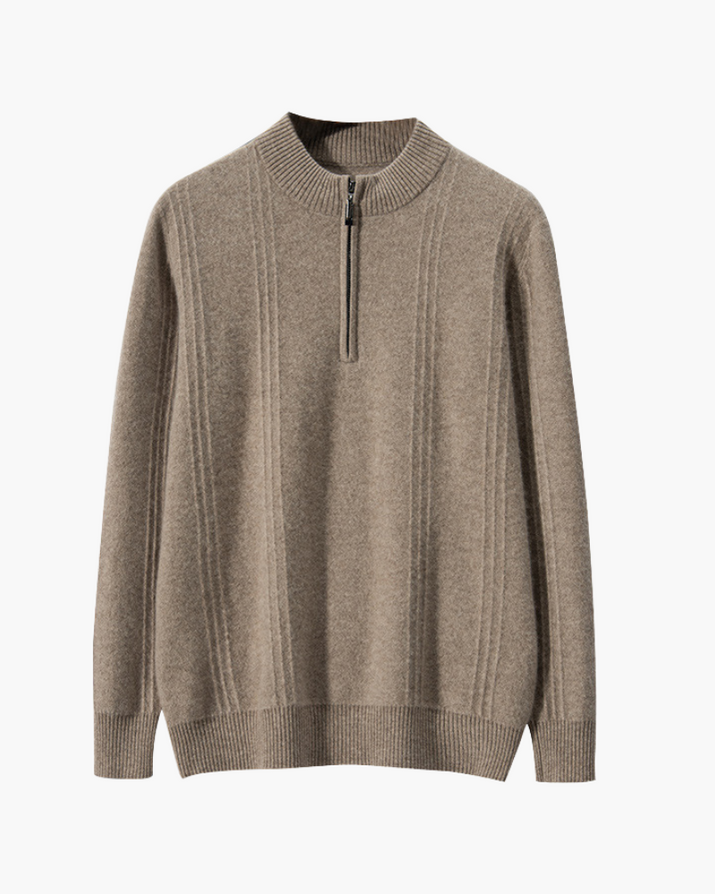 Luxurious 100% Cashmere Ribbed Half-Zip Sweater for Men – Ultimate Comfort Style