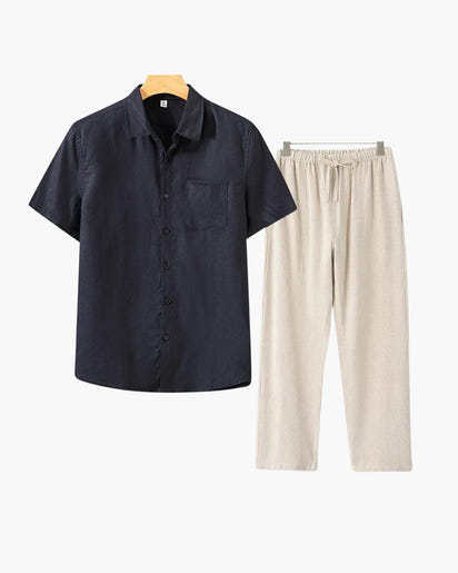 Men's Premium Linen Shortsleeve Shirt and Shorts Outfit Combo