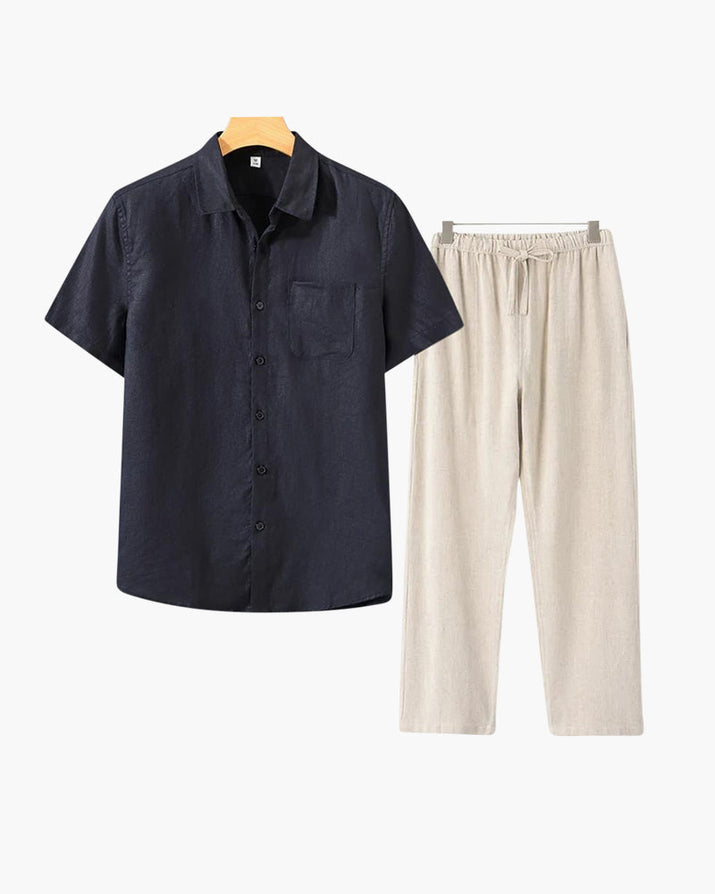 Men's Premium Linen Shortsleeve Shirt and Shorts Outfit Combo
