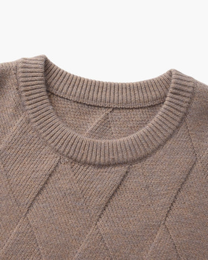 Timeless Diamond Knit Crewneck Sweater - Premium Wool Blend for Men
