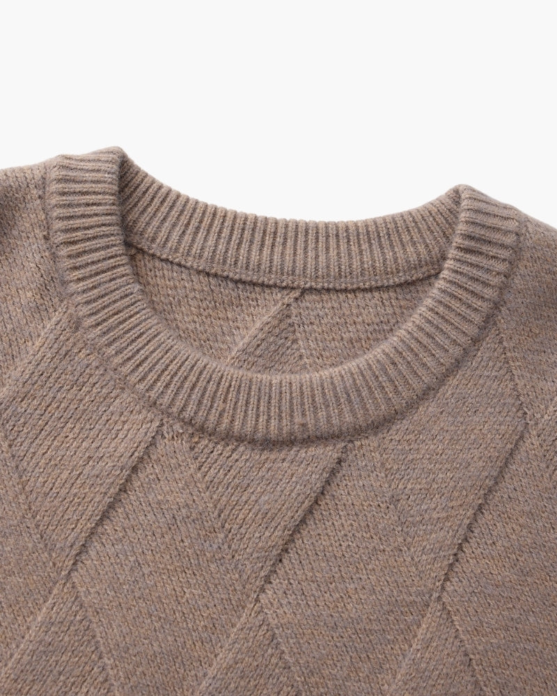 Timeless Diamond Knit Crewneck Sweater - Premium Wool Blend for Men
