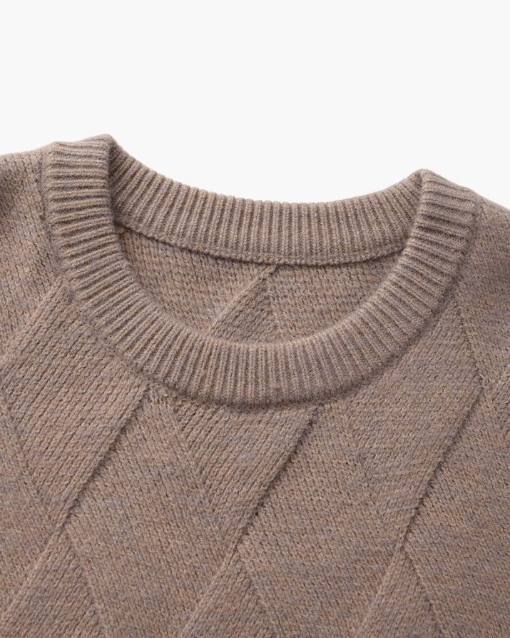 Timeless Diamond Knit Crewneck Sweater - Premium Wool Blend for Men