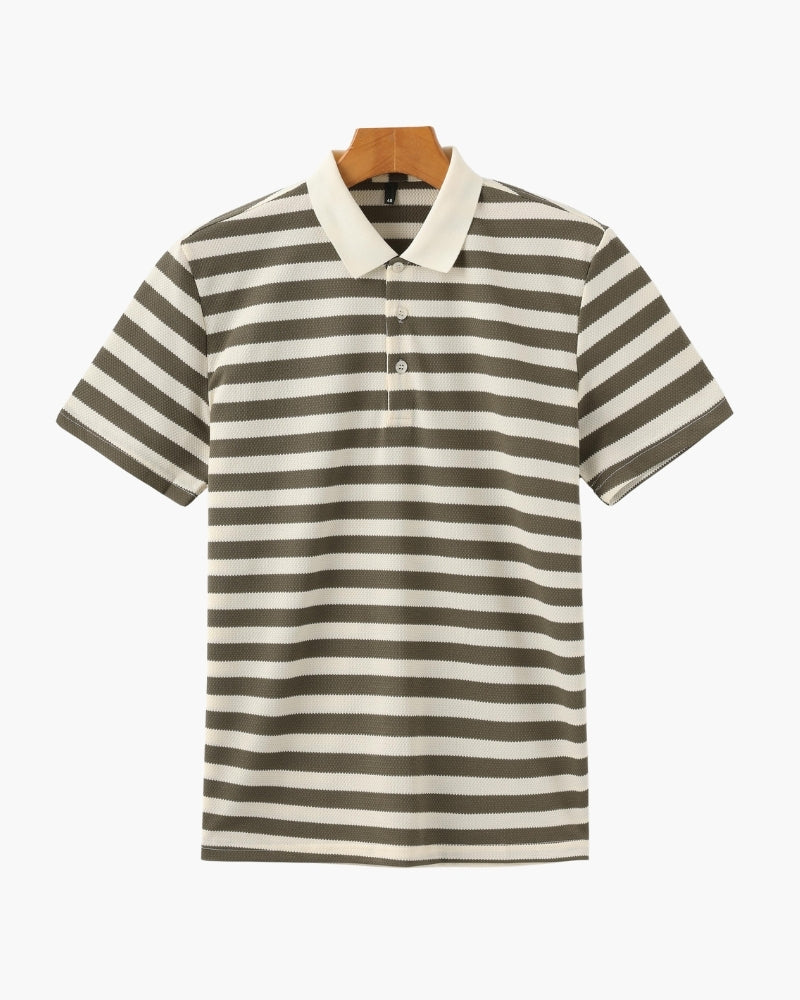 Men's Shoreline Striped Ribbed Knit Polo Shirt - Elevated Coastal Style