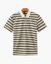 Men's Shoreline Striped Ribbed Knit Polo Shirt - Elevated Coastal Style
