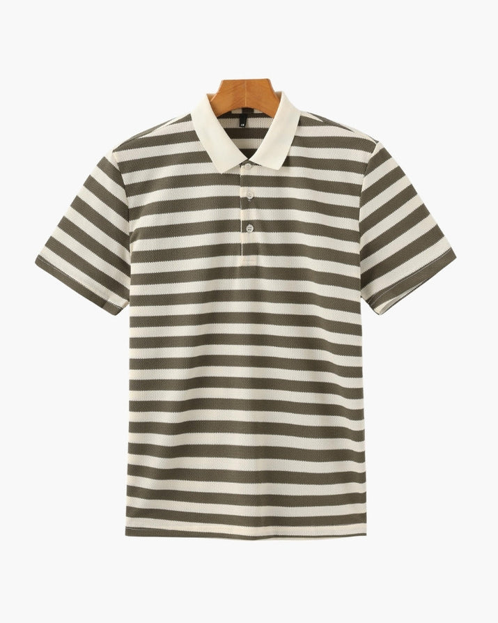 Men's Shoreline Striped Ribbed Knit Polo Shirt - Elevated Coastal Style