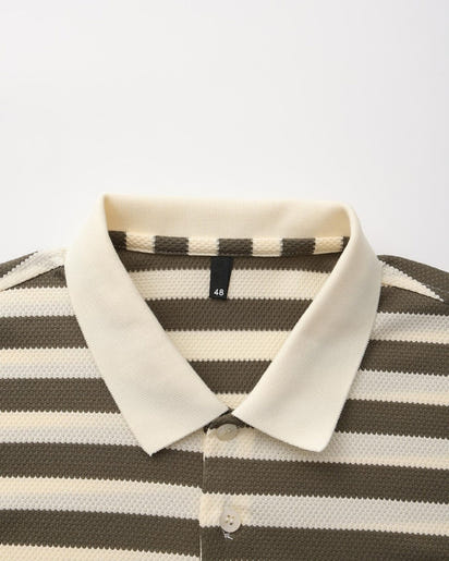 Men's Shoreline Striped Ribbed Knit Polo Shirt - Elevated Coastal Style