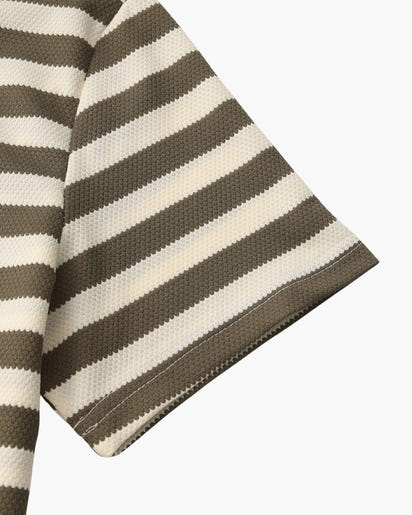 Men's Shoreline Striped Ribbed Knit Polo Shirt - Elevated Coastal Style