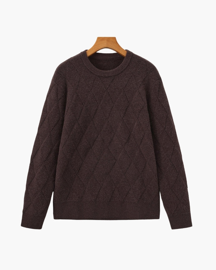 Timeless Diamond Knit Crewneck Sweater - Premium Wool Blend for Men