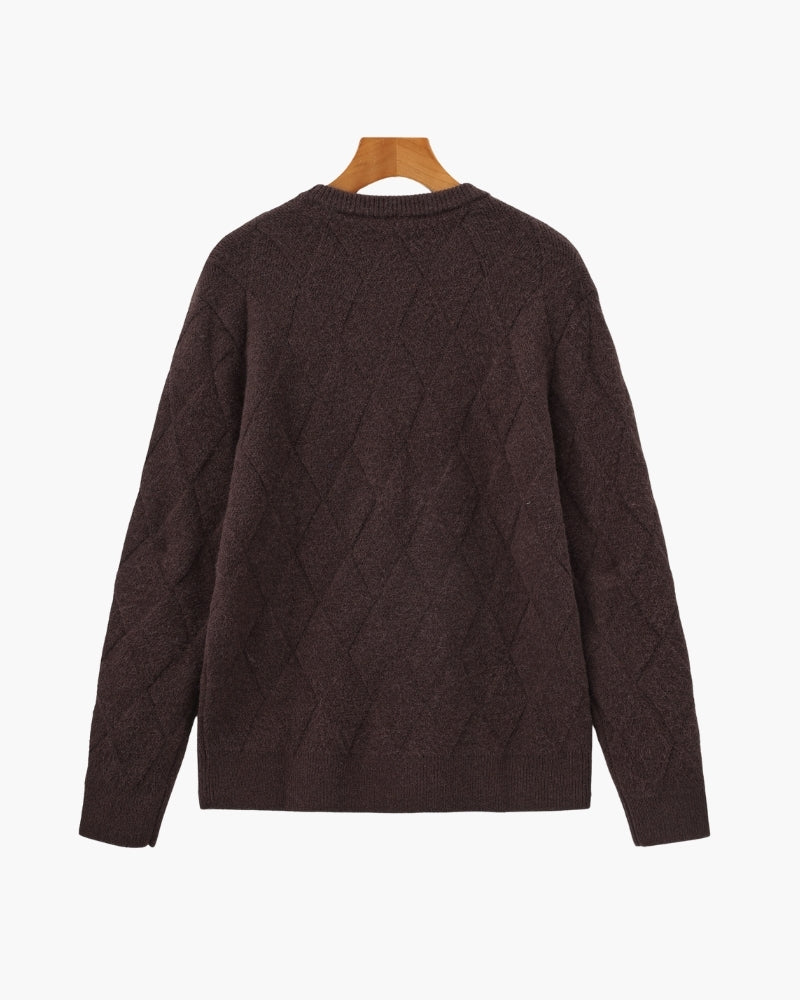 Timeless Diamond Knit Crewneck Sweater - Premium Wool Blend for Men