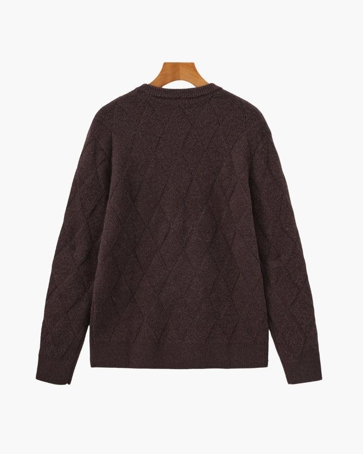 Timeless Diamond Knit Crewneck Sweater - Premium Wool Blend for Men