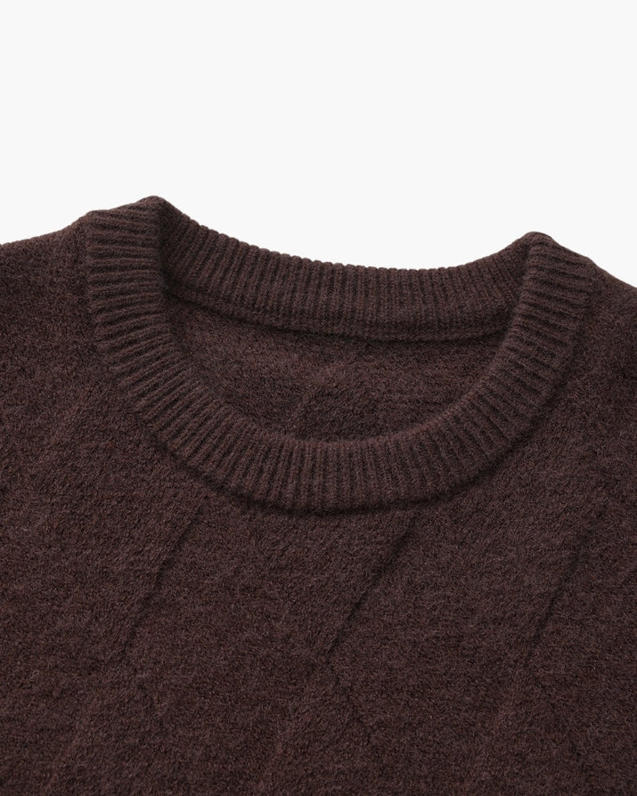 Timeless Diamond Knit Crewneck Sweater - Premium Wool Blend for Men