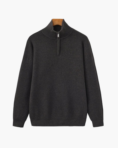 Men's Luxury Half-Zip Knit Pullover Sweater - Ribbed Texture, Cotton Blend