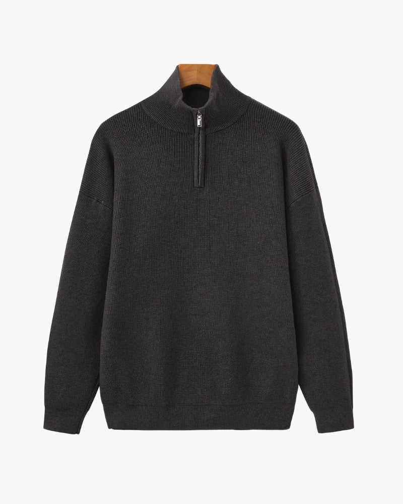 Men's Luxury Half-Zip Knit Pullover Sweater - Ribbed Texture, Cotton Blend