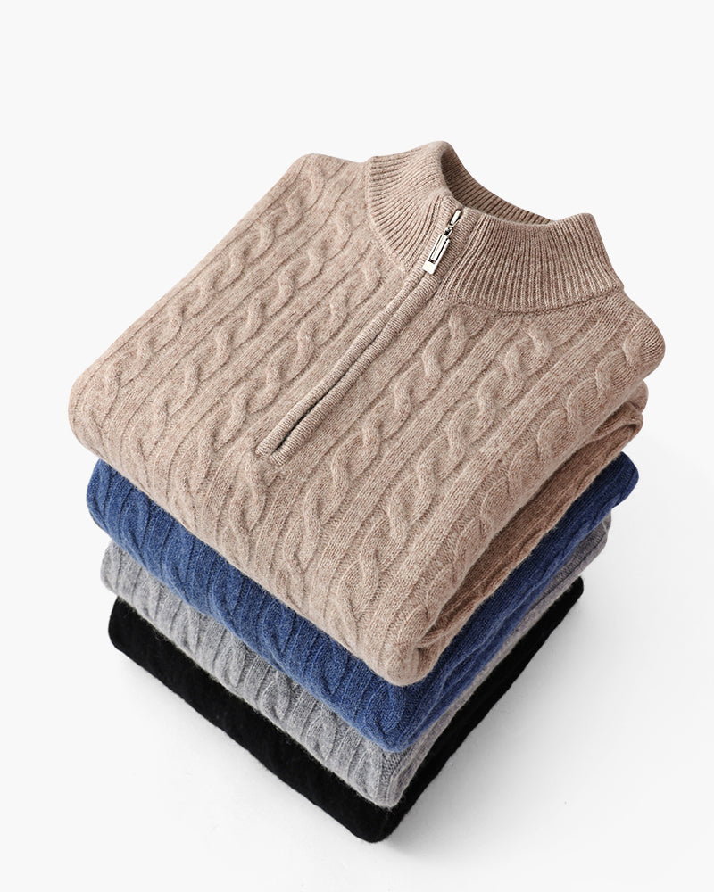 Luxurious 100% Cashmere Woven Half-Zip Sweater – Soft, Durable Men's Pullover