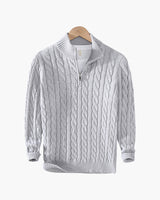Men's Premium Cotton Half-Zip Sweater: High Neck, Ribbed Trims, Versatile Style