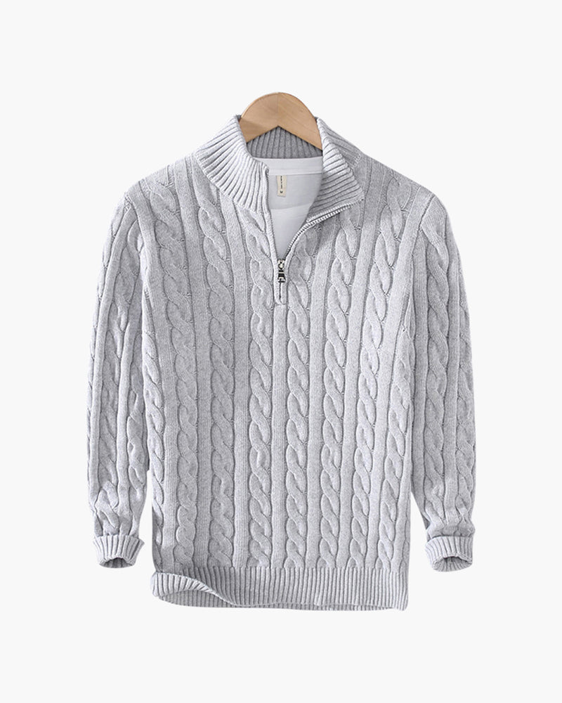 Men's Premium Cotton Half-Zip Sweater: High Neck, Ribbed Trims, Versatile Style