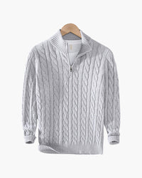 Men's Premium Cotton Half-Zip Sweater: High Neck, Ribbed Trims, Versatile Style