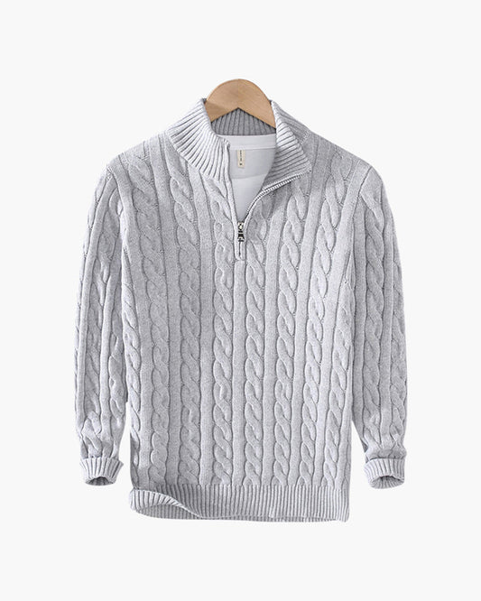 Men's Premium Cotton Half-Zip Sweater: High Neck, Ribbed Trims, Versatile Style