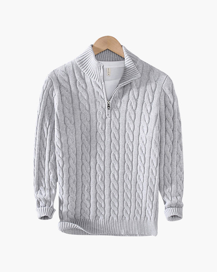 Men's Premium Cotton Half-Zip Sweater: High Neck, Ribbed Trims, Versatile Style
