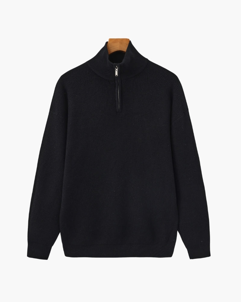 Men's Luxury Half-Zip Knit Pullover Sweater - Ribbed Texture, Cotton Blend