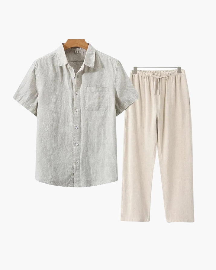 Men's Premium Linen Shortsleeve Shirt and Shorts Outfit Combo