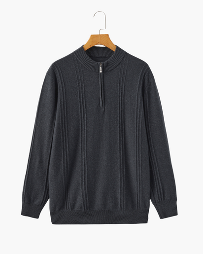 Luxurious 100% Cashmere Ribbed Half-Zip Sweater for Men – Ultimate Comfort Style