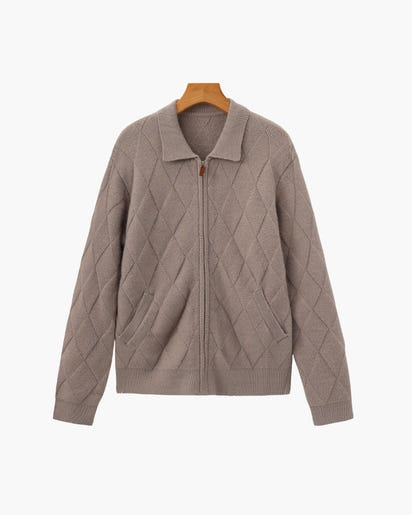 Premium Diamond Knit Zip Cardigan for Men – Stylish Warmth & Timeless Elegance
