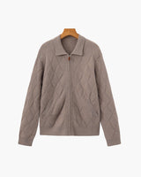 Premium Diamond Knit Zip Cardigan for Men – Stylish Warmth & Timeless Elegance