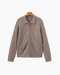 Premium Diamond Knit Zip Cardigan for Men – Stylish Warmth & Timeless Elegance