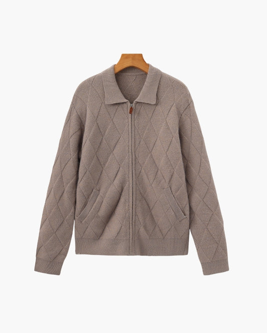 Premium Diamond Knit Zip Cardigan for Men – Stylish Warmth & Timeless Elegance