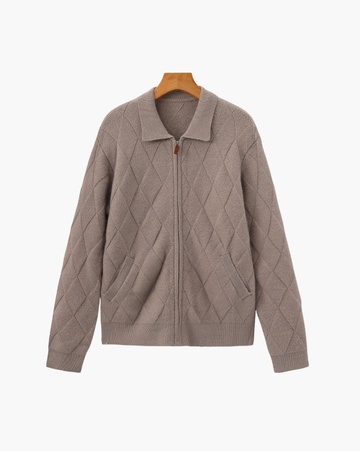 Premium Diamond Knit Zip Cardigan for Men – Stylish Warmth & Timeless Elegance