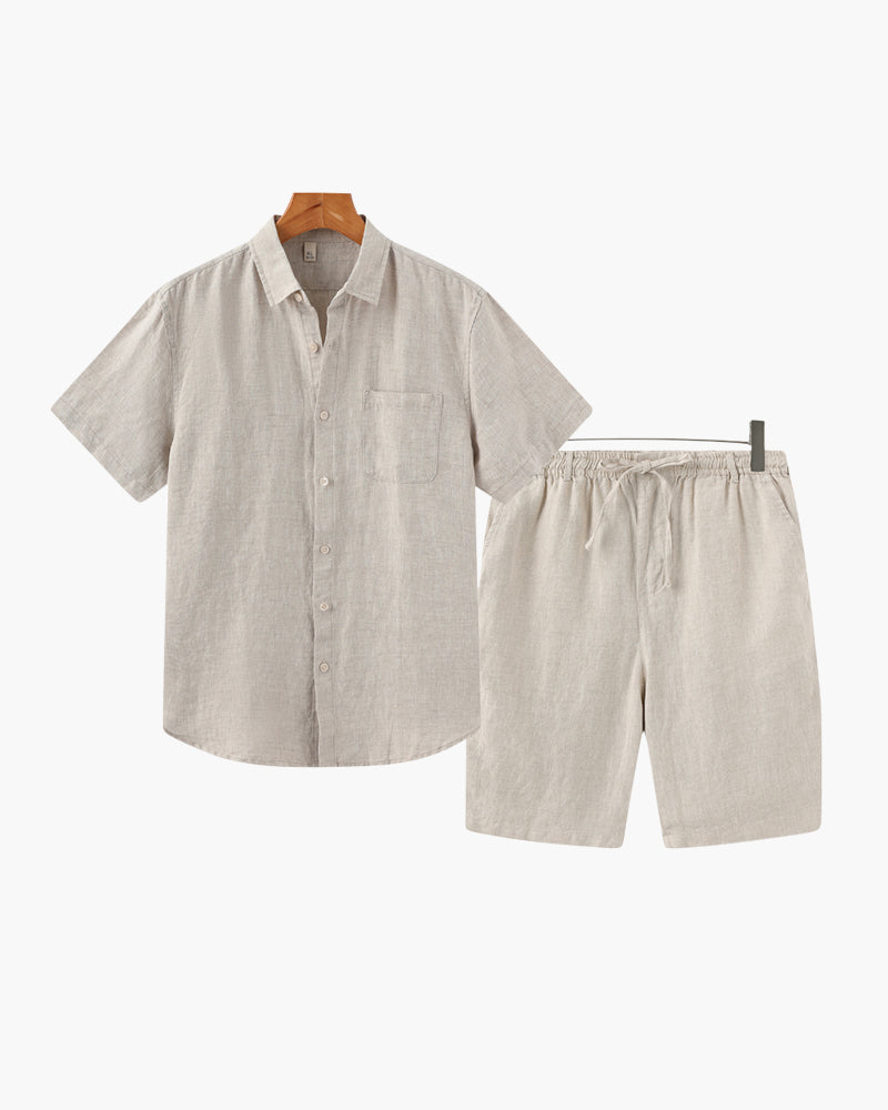 Men's Premium Linen Shirt & Shorts Set - Breathable Summer Loungewear