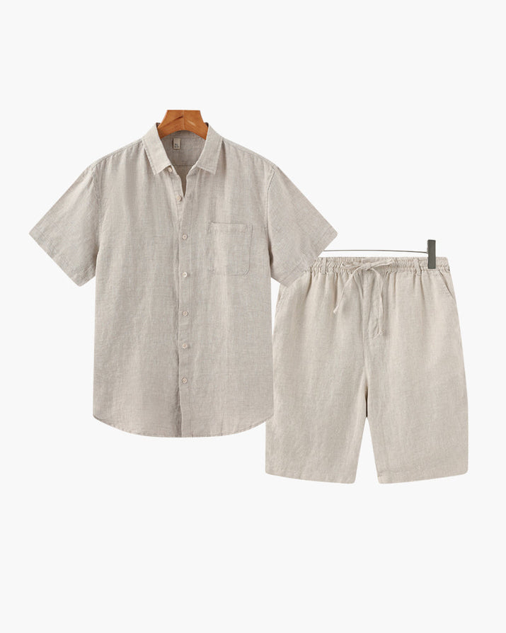 Men's Premium Linen Shirt & Shorts Set - Breathable Summer Loungewear