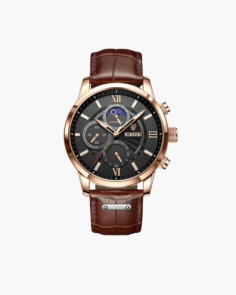 Elegant Waterproof Classic Men's Watch, Authentic Leather Strap, Luminous Dial