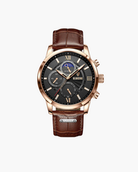 Elegant Waterproof Classic Men's Watch, Authentic Leather Strap, Luminous Dial