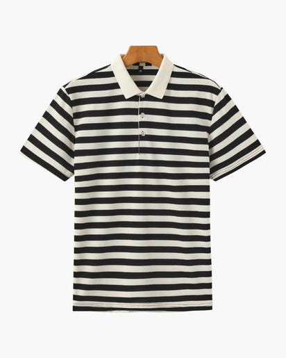 Men's Shoreline Striped Ribbed Knit Polo Shirt - Elevated Coastal Style