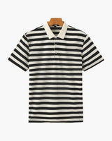Men's Shoreline Striped Ribbed Knit Polo Shirt - Elevated Coastal Style