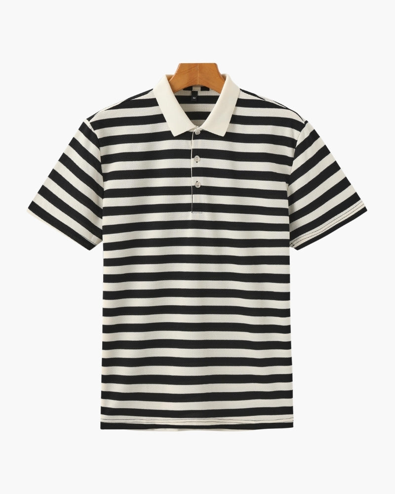 Men's Shoreline Striped Ribbed Knit Polo Shirt - Elevated Coastal Style