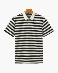 Men's Shoreline Striped Ribbed Knit Polo Shirt - Elevated Coastal Style