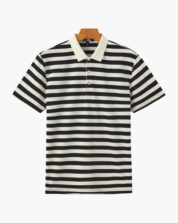 Men's Shoreline Striped Ribbed Knit Polo Shirt - Elevated Coastal Style
